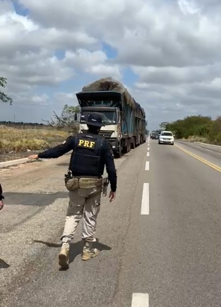 PRF flagra motorista de bitrem com drogas, excesso de peso, altura e histórico de acidente na BR-406